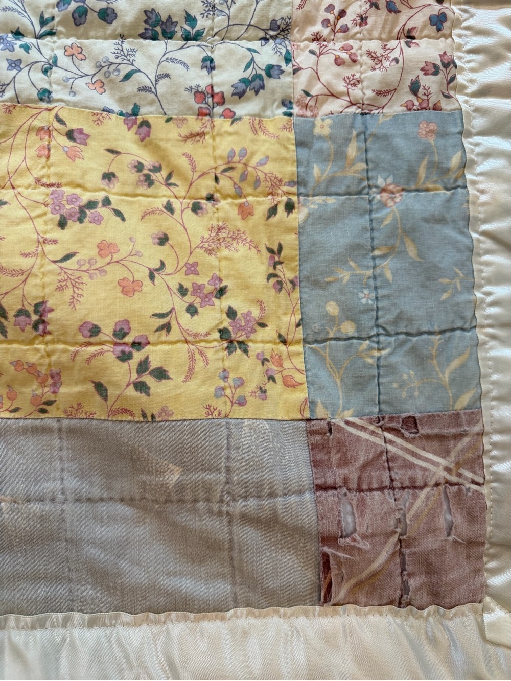 Handmade Patchwork Quilt 76x98 Floral Backing Cottage Farmhouse Queen Size - Picture 10 of 10